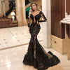 PP443 Long Sleeve lace sequined mermaid Evening Dresses