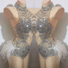KP73 Stage dance costume Sparkly Mesh Bodysuit +matching Gloves
