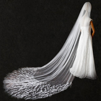 BV49 Handmade Wedding Veil with Feathers (300 CM)