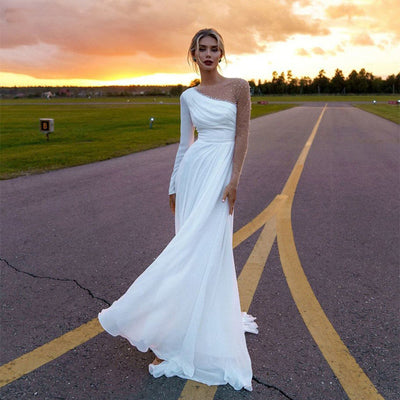 CW456 Long Sleeves Bohemian Wedding Dress with Side Split