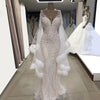LG112 Luxury Feather Long Sleeve Prom Dress