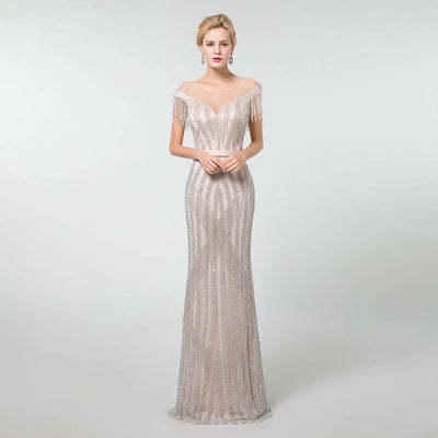 LG52 Real Pictures Luxury Tassel Beading Evening Dress