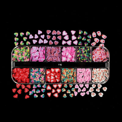 BC18 : 12 Grids/Box Mixed 3D Love Heart Nail Decoration