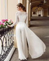 CL20 Clearance Sale 2pcs Wide legs Ivory Wedding Jumpsuit for Pre-wedding Photo shoot