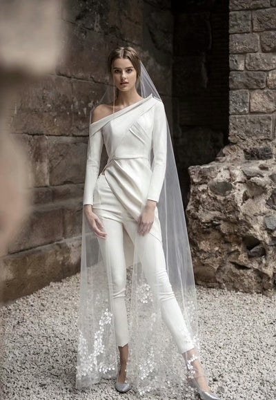 PD56 : 2pcs High quality long sleeves Wedding PantSuit
