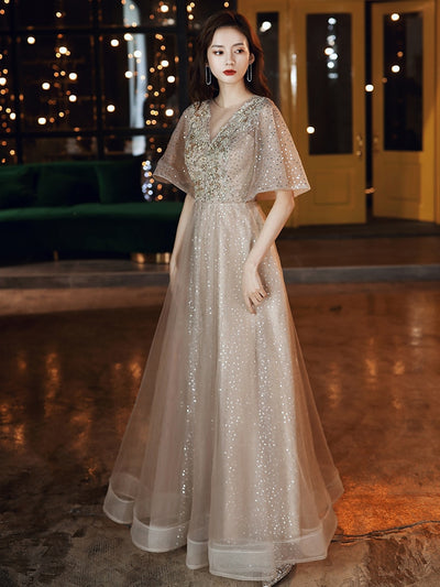 PP334  Simple shiny Evening Dress