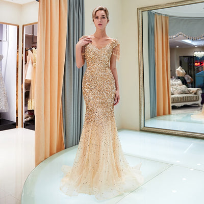 LG417 Luxury sequin mermaid Evening Gowns ( Gold/Burgundy )