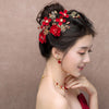 BJ342 : 2Pcs Red flowers Wedding Hair clips