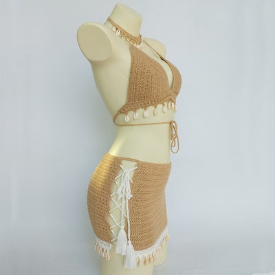 SW47 : 3pcs/set Crochet Shell Swimwear sets