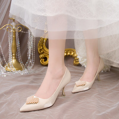 BS266 heart-shaped pearls Bridal shoes (2 Colors )