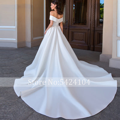 HW303 High quality Matte Satin A-Line Wedding Dress with Chapel Train