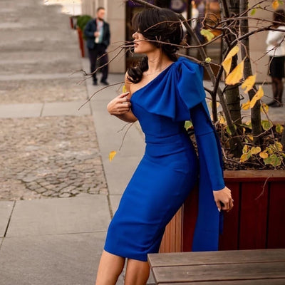 MX273 Bow one shoulder Midi Party Dresses ( 2 Colors )