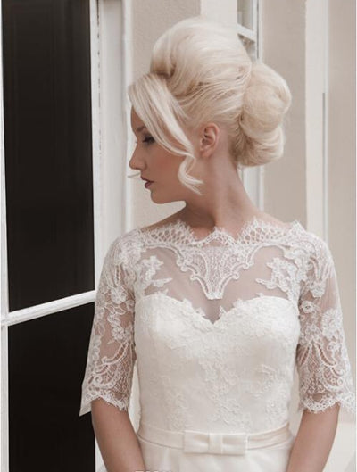 SS178 Half Sleeve Lace Tea Length Bridal Dresses