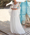CW561 V neck flare sleeve Beach Wedding dress