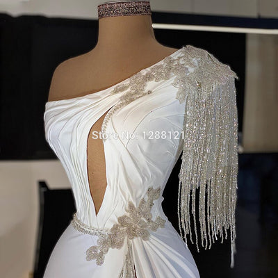 CW493 One shoulder Tassel Beading mermaid Bridal dress