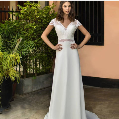 CW542 Short sleeve A-line Bohemian Wedding dress