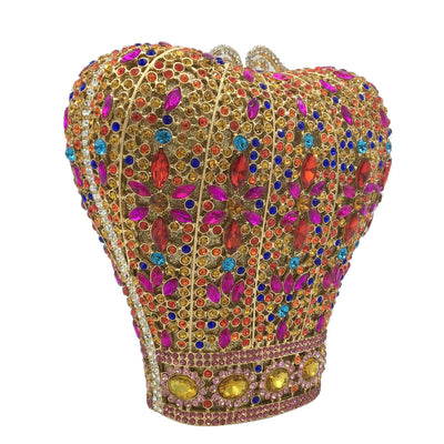 Cb274 Multicoloured Crown Shape Crystal Clutch Purses
