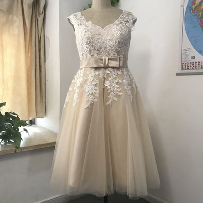SS198 Cap sleeve Tea Length Wedding Dresses