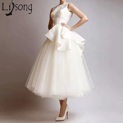 SS154 Chic Ruffles Tulle Tea Length Bridal dress
