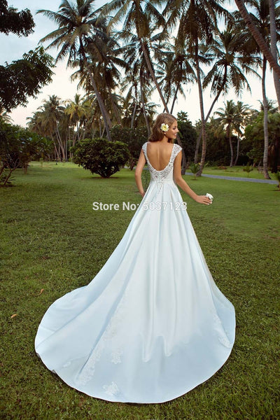 CW474 Lace satin A-line Bridal dress with pockets