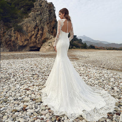 CW388 Custom Made Long Sleeves Lace Mermaid Wedding Gowns