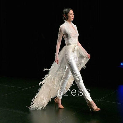 PD59 Feather Wedding Pantsuit