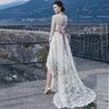 SS129 Square Neckline Lace high low Wedding dress