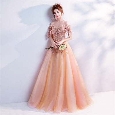 PP326 Off the shoulder flower applique Prom dress