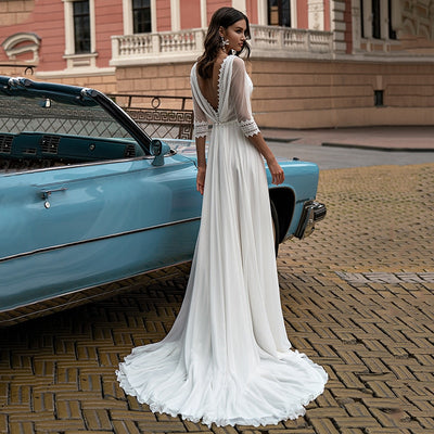 CW606 Boho side split Chiffon Wedding Dress