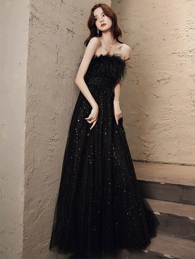 BH275 Feather Strapless Shining  Occasion Gowns ( 2 Colors )