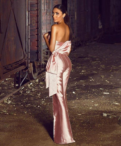 JR97 Simple strapless satin Jumpsuit formal Gowns