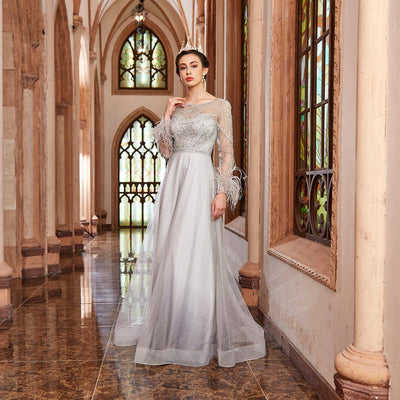 LG398 Real Pictures Pageant Gown Full sleeves beaded A-line
