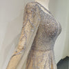 LG395 Real Pictures Luxury Gray beaded Gown with cape sleeves