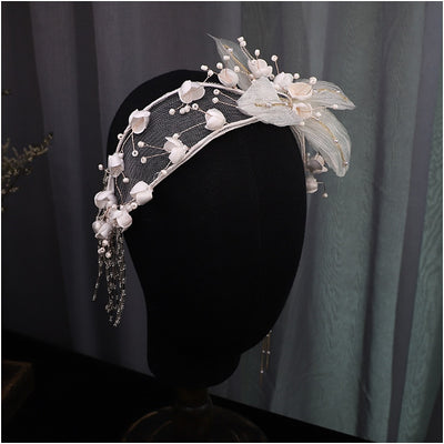 BJ338 Korean style flower Beaded Tassel Bridal Headband