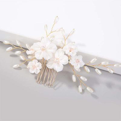BJ450 : 3pcs Flower Pearls Bridal Hair Jewelry sets