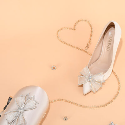 BS204 Satin Creamy-white Bridal Shoes+Clutch Bags
