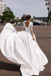 CW464 : 3/4 sleeves Satin A-Line Wedding Dresses