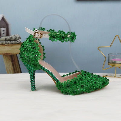 BS165 Green Lace Wedding Shoes + Clutch Purse