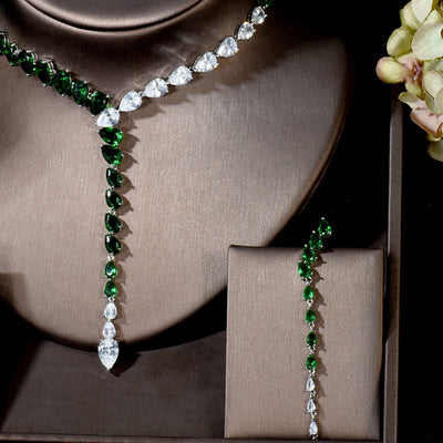 BJ485 : 3pcs Luxury Green diamond Bridal Jewelry sets