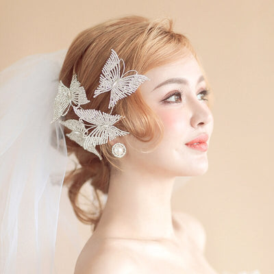 BJ342 :3Pcs Crystal butterfly Wedding jewelry sets : Hairband+Earrings