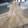 HW375 Real pictures Luxurious Champagne Muslim Wedding Gown