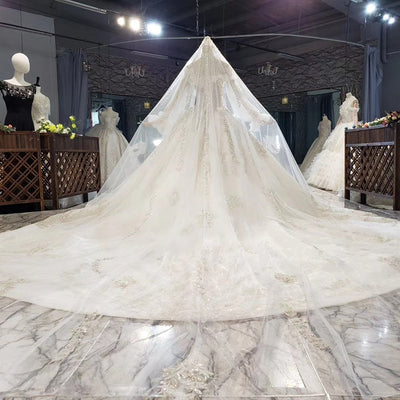 HW280 Real Photo: Removabl Puff Sleeve Wedding Dress+Matching Veil