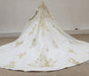 HW270 Real Photo Gold embroidery Satin Wedding Gown+Veil