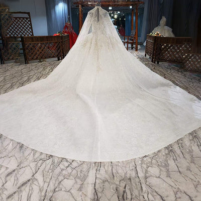 HW320 Real Pictures Luxury beaded sequined Wedding Dress with long shawl