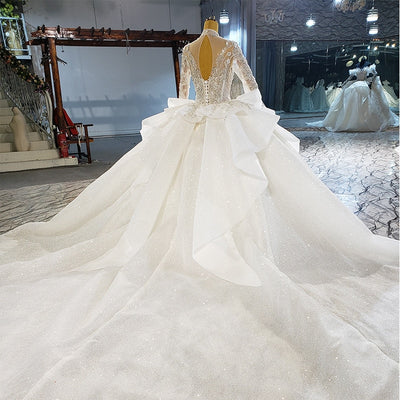 HW342 Real Sample picture Luxurious High Neck Crystal Sequined Wedding Gown