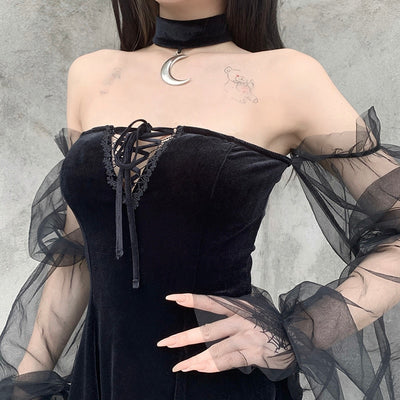MX327 Gothic Vintage Black Mini Dress