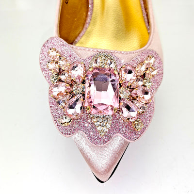 BS169 Butterfly diamond knot Bridal Heels+ Clutch Bags ( 7 Colors )