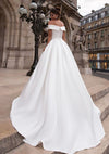 CW444 Minimal Satin Off The Shoulder Wedding Dress with Sash