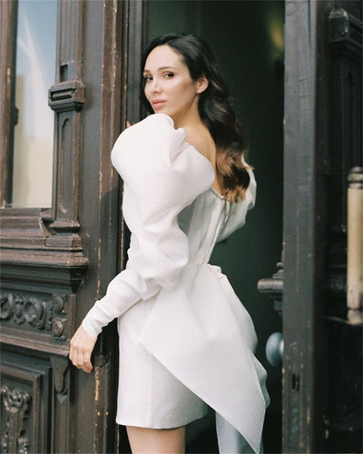 SS195 Puff Sleeve Short Wedding dress