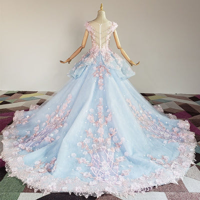 CG219 : 3D flower beaded Colored Wedding Gown ( 3 Colors )